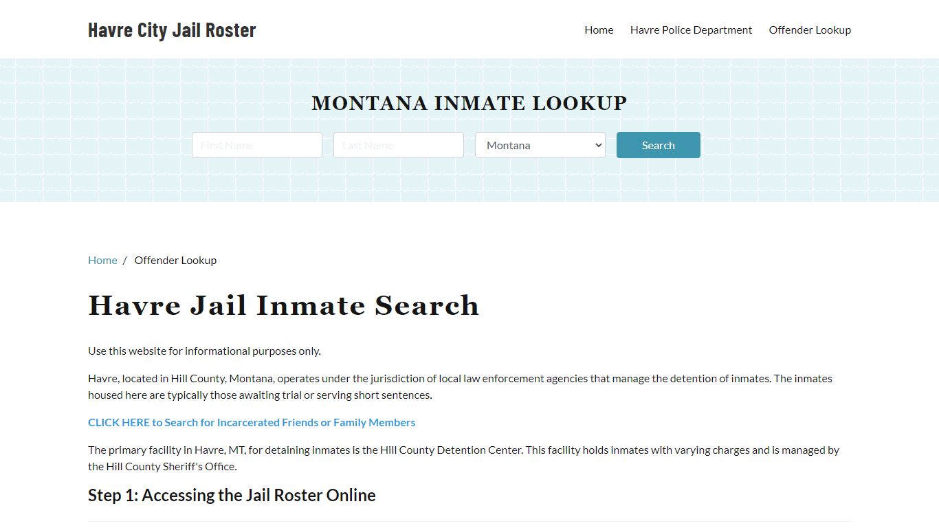 Havre, MT Detainee Lookup - Havre City Jail