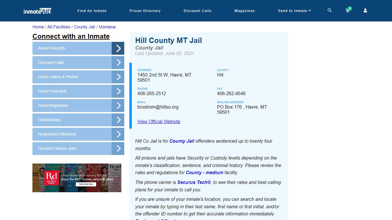 Hill County MT Jail - Inmate Locator