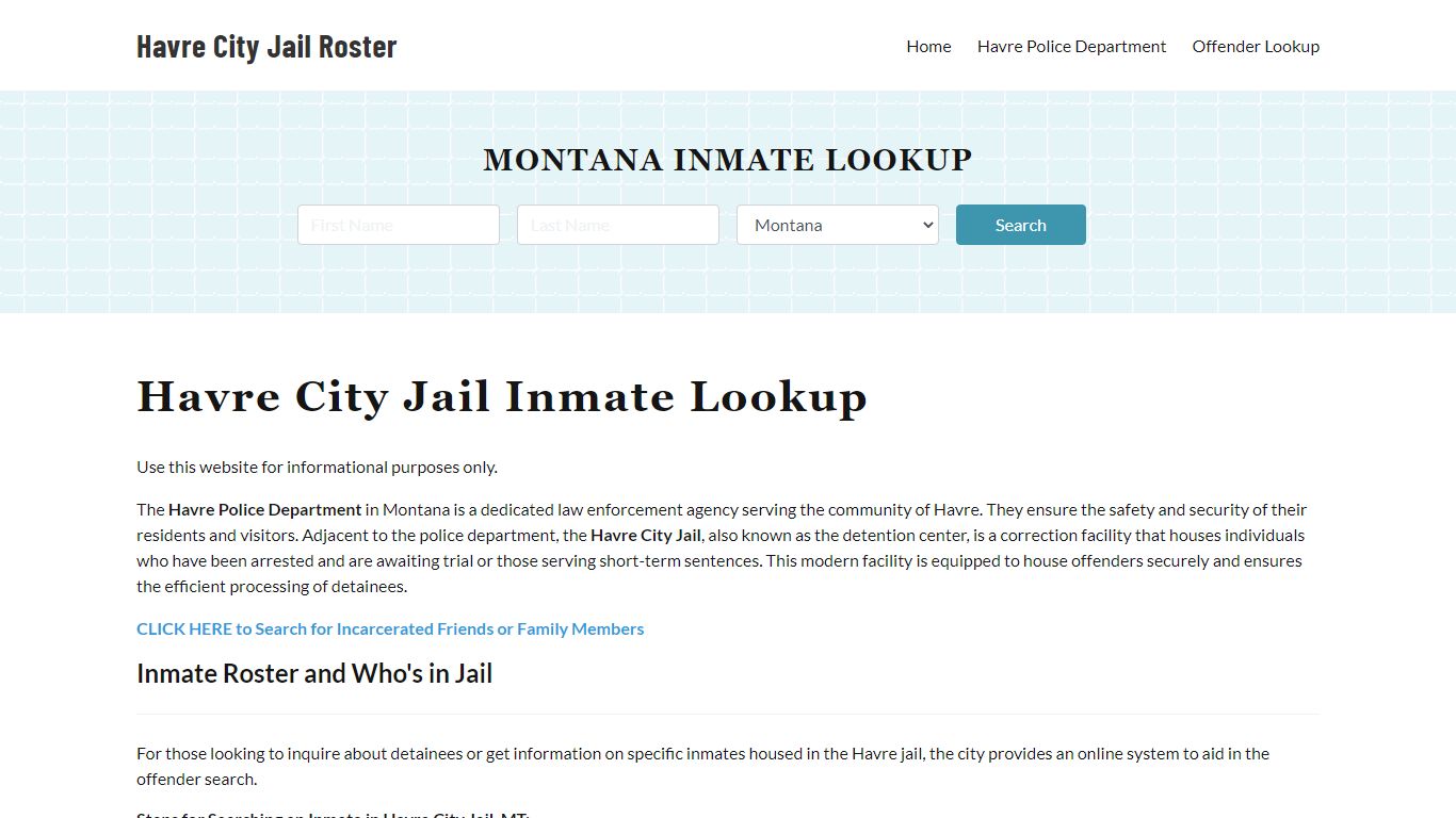 Havre City Jail, MT Inmate Search, Jail Roster, Bookings